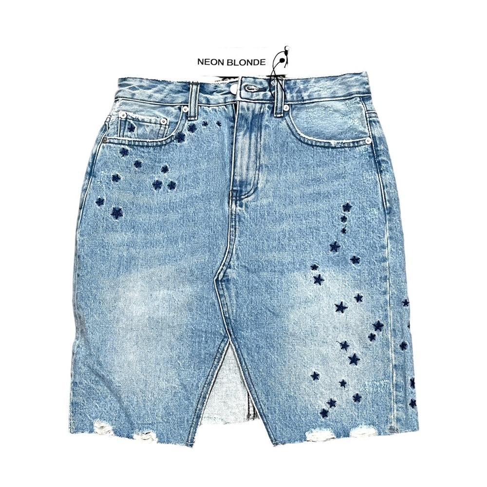FREE People Neon Blonde size 25 (2) denim jean skirt  with stars NWT MSRP 125